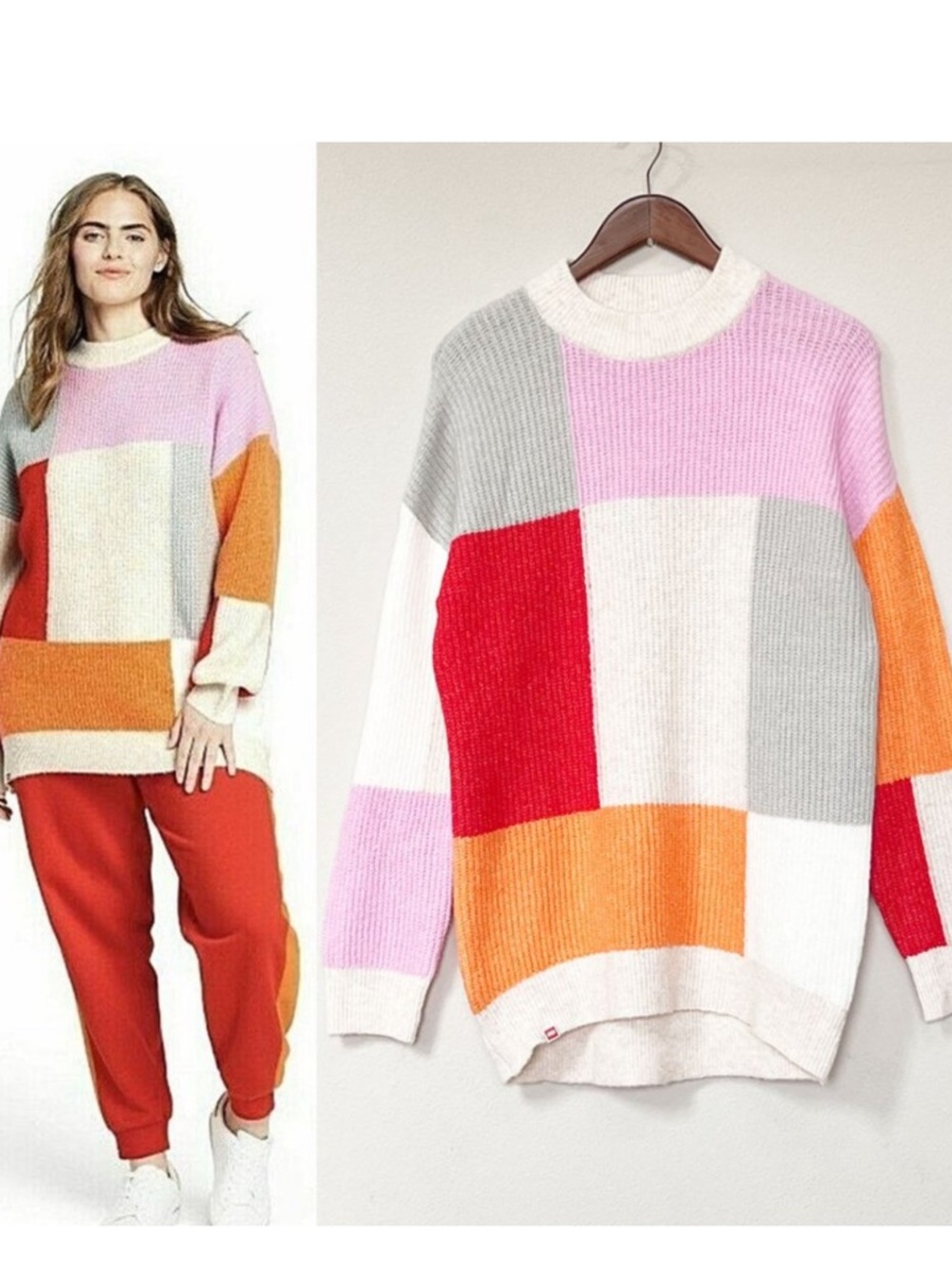 Lego x Target Colorblock Crewneck Sweater in Pink, Red, Orange, Gray, Cream